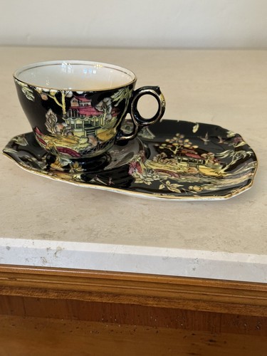 Black pekin chintz - pekin,