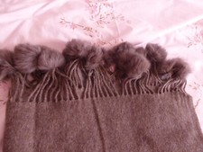 Shawl/wrap with pompoms 100% wool - NEW =brown colour