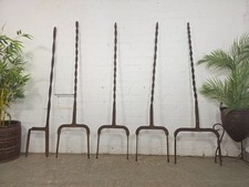 Set Antique 19th Century Wrought Iron Blacksmith Made Twisted Estate Fence Posts