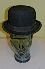 Vintage 1940s black wool felt bowler hat Ventex Leroy Make Medium  56cm vgc