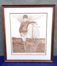 Vintage Signed Etching Joseph J Stelmach Penny Farthing Bicycle Limited Numbered