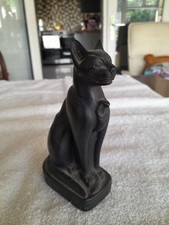 VINTAGE EGYPTIAN BASTET GODDESS CAT FIGURE black with cobra snake