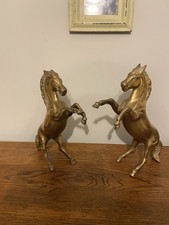 Two Solid Brass Rearing Horse Figurines. Free UK P&P!