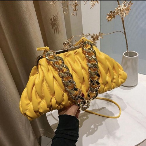 Yellow pleated clutch bag - clutch,