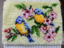 Lovely Handmade , Latch Hook  Blue tits Hearth Rug / Wall hanging (not a kit )