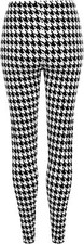 Womens Dogtooth Long Leggings Ladies Full Black White Print