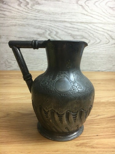 Vintage pewter pitcher etched - vintage,