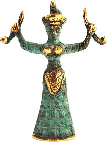 Bronze snake goddess statue - bronze,
