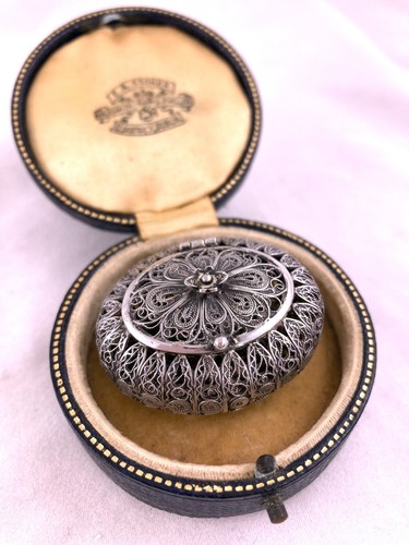 Antique filigree silver pill - silver,