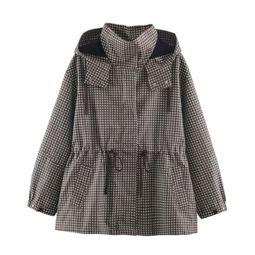 New woman plaid hooded jacket - woman,