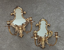 x2~Vintage Brass mirrored Wall Sconce~Double Arm Candle Holders~11.5" tall~MINT