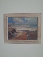 'Rocks At Gwithian' Original Painting Of Beach in St Ives CORNWALL Wood Frame