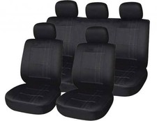 UNIVERSAL SEAT COVER SET Black Pin Strip Airbag Compatible Washable