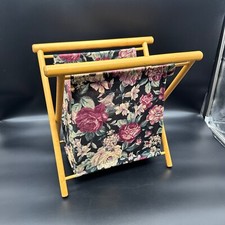 Vintage Floral Fabric Wood Magazine Rack Sewing Basket Storage Organizer Folding