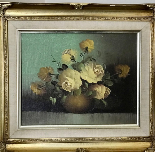 Vintage oil painting yellow - oil,