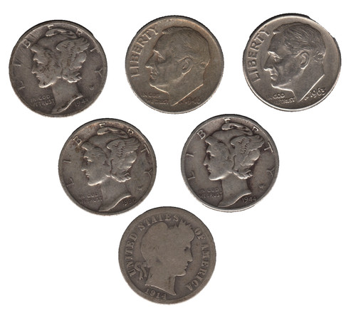 Usa silver dimes - x6, bulk