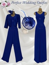 JACQUES VERT UK 10 Royal Blue Mother Of The Bride Outfit Trouser Suit Fascinator