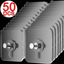 50x Strong Self-Adhesive Wall Hooks No-Drill Picture Hangers for Frames & Clocks