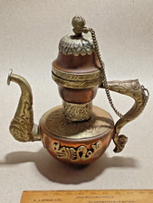 VINTAGE TIBETAN DRAGON TEAPOT -COPPER & REPOUSSE WHITE METAL