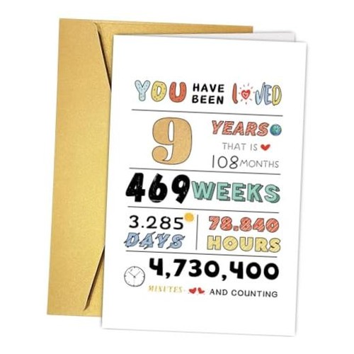 Cute 9th birthday card - cute, for