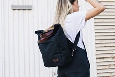 pannier tote backpack for bike black canvas and leather alban large RRP £139