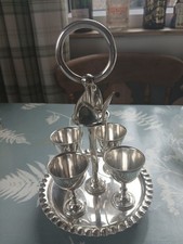 Vintage antique silver plated boiled egg server & egg cup & spoon holder set