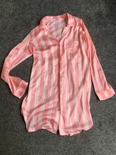 WOMENS PINK STRIPED SATIN NIGHTY NIGHT DRESS 10-12 BNWOT.