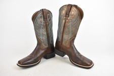 Ariat Cowboy Style Boots Brown Leather Upper Blue Stitching Unworn Size 3.5 