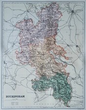1895 Buckinghamshire county map.  Victorian print. Aylesbury, Amersham.