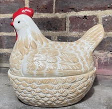 Large Brown White Ceramic Pottery Chicken Hen Egg Dish Storage Kitchen Display