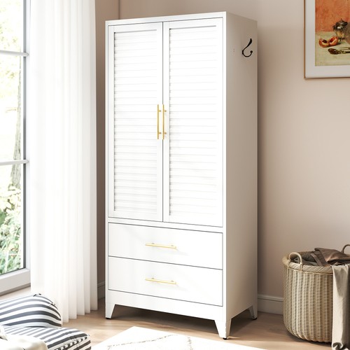 White metal wardrobe - white,