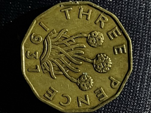 1937 rare three pence brass - three,