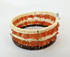 Natural Gemstone & Seed Bead Multi Strand Memory Wire Bracelet Bangle Boho