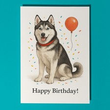 Siberian Husky Dog - Happy Birthday Card & Envelope - Personalised card - Friend