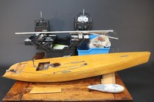 Vintage IOM RC Model Yacht 1 Mt Wooden Hull Sails & Box of Parts