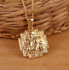 Yellow Gold Plated 925 Sterling Silver St. Christopher Pendant Necklace Chain