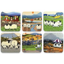 Sheep Drink Coasters Sets of 6 by Thomas Joseph Cork Backed Irish/Scottish
