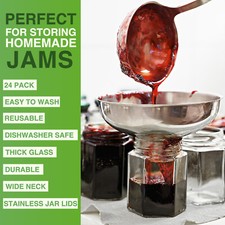 24/36/72 X190ml (7oz) Hexagonal Glass Jam Jars Storage Preserve Mini Jars Lid