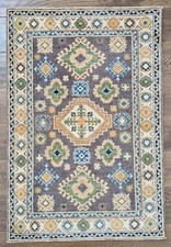Rug Handmade Kazak, Traditional Oriental Area Afghan Carpet, Hand-Knotted, Wool 