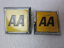 2 Vintage Yellow AA Grill Badges, 7.5cm Square