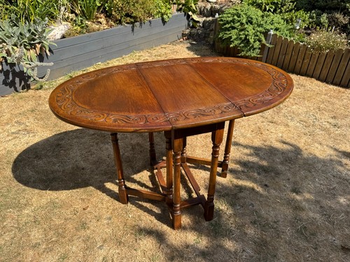 Vintage oak carved drop leaf - oak,