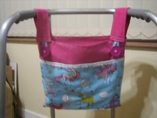 BAG FOR WALKING FRAME/ZIMMER FRAME 4 POCKET - PINK/UNICORNS