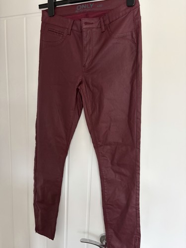 Burgundy faux leather jeans - leather,