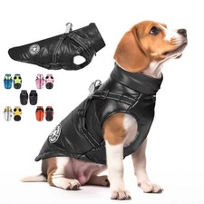 Dog Coat Waterproof With Harness Jacket Raincoat Winter Zip Coats Pet Hole Warm