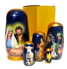 Nativity 5 PC Russian Style Nesting Dolls, Stacking Christmas Gift Nativity Eggs