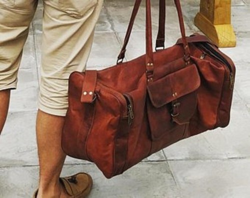 Real old leather duffle bag - old,