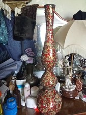 STUNNING RED SILVER CRACKLE GENIE STYLE GLASS LARGE MOSAIC VASE 26 .5"H