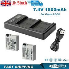 2Pcs 1.8AH LP-E8 Battery &Dual