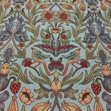 Strawberry Bird Duckegg Blue Tapestry Fabric Upholstery Curtains Morris Style