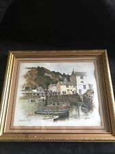 Vintage Framed Print of Polperro Harbour, Cornwall. Signed